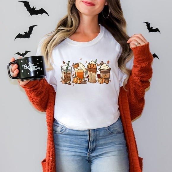 Fall Coffee Pumpkin Shirt, Coffee Latte Shirt, Halloween Shirt, Pumpkin Shirt - Picture 1 of 4